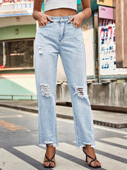 denim style ripped trousers women's casual pants - 808Lush