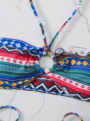 halterneck lace-up adjustable briefs printed multi-color split bikini - 808Lush
