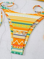 halterneck lace-up adjustable briefs printed multi-color split bikini - 808Lush