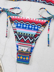 halterneck lace-up adjustable briefs printed multi-color split bikini - 808Lush