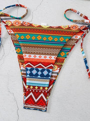 halterneck lace-up adjustable briefs printed multi-color split bikini - 808Lush