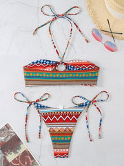 halterneck lace-up adjustable briefs printed multi-color split bikini - 808Lush