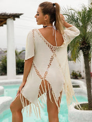 splicing top jacket tassel irregular bikini beach cover-up - 808Lush