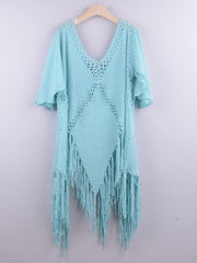 splicing top jacket tassel irregular bikini beach cover-up - 808Lush