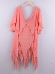 splicing top jacket tassel irregular bikini beach cover-up - 808Lush