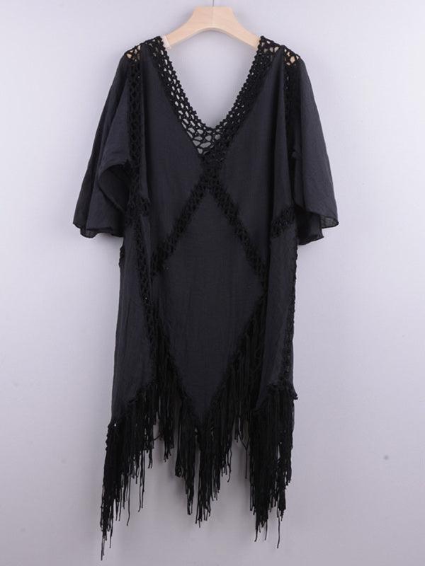 splicing top jacket tassel irregular bikini beach cover-up - 808Lush