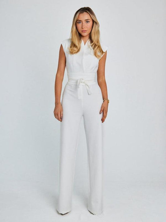 strapped waist V-neck sleeveless wide-leg jumpsuit - 808Lush