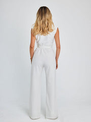 strapped waist V-neck sleeveless wide-leg jumpsuit - 808Lush