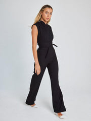 strapped waist V-neck sleeveless wide-leg jumpsuit - 808Lush