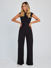 strapped waist V-neck sleeveless wide-leg jumpsuit - 808Lush