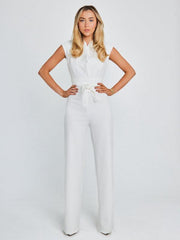 strapped waist V-neck sleeveless wide-leg jumpsuit - 808Lush
