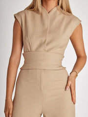 strapped waist V-neck sleeveless wide-leg jumpsuit - 808Lush