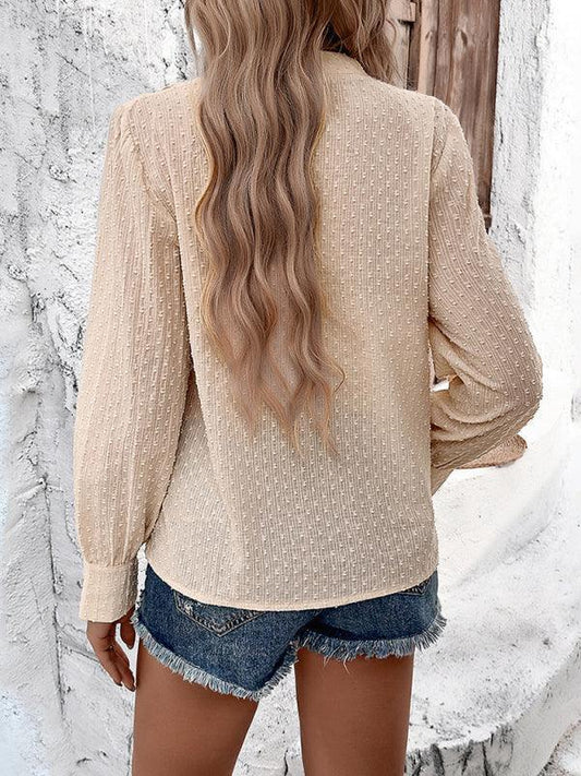 women's casual ruffled jacquard long-sleeved shirt - 808Lush