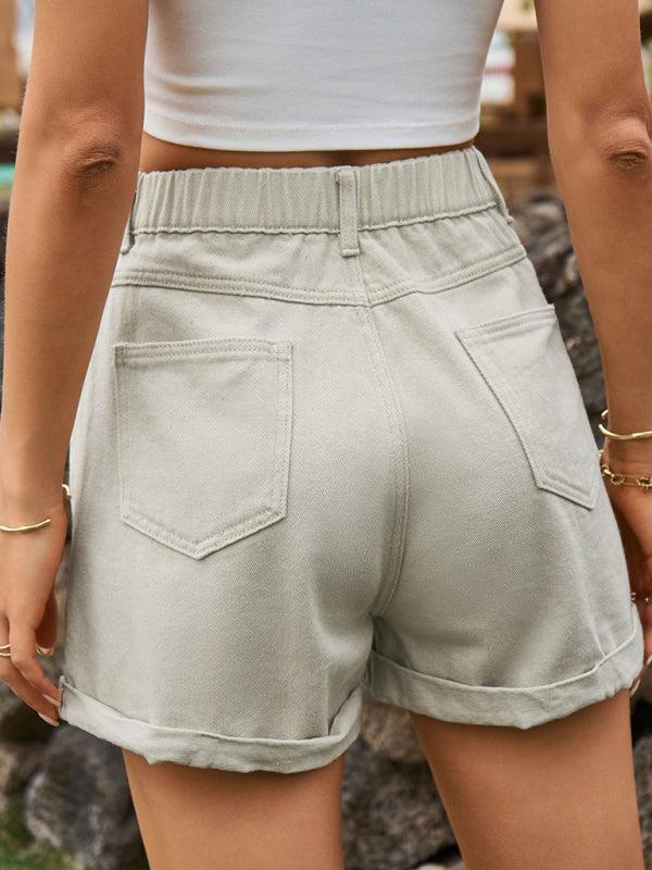 summer all-match elastic waist design denim shorts casual pants - 808Lush
