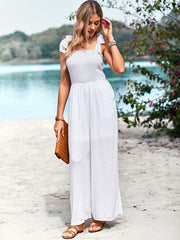 casual high waist wrap chest suspender jumpsuit wide leg pants - 808Lush