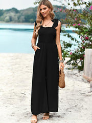 casual high waist wrap chest suspender jumpsuit wide leg pants - 808Lush