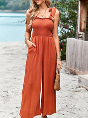 casual high waist wrap chest suspender jumpsuit wide leg pants - 808Lush