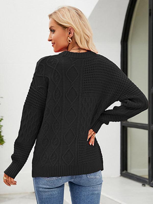 twist casual round neck sweater loose pullover sweater - 808Lush