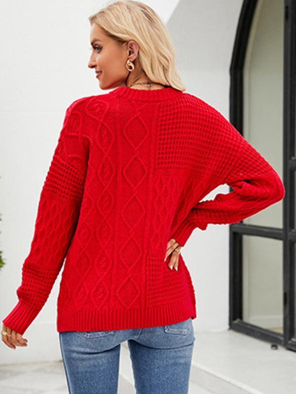 twist casual round neck sweater loose pullover sweater - 808Lush