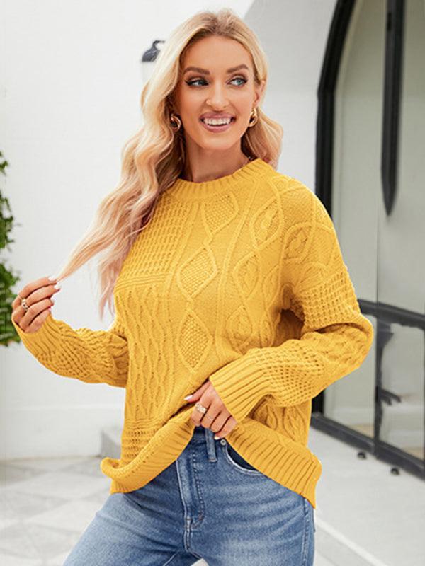 twist casual round neck sweater loose pullover sweater - 808Lush