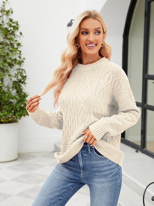 twist casual round neck sweater loose pullover sweater - 808Lush