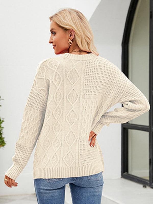 twist casual round neck sweater loose pullover sweater - 808Lush