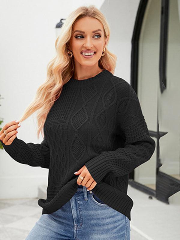 twist casual round neck sweater loose pullover sweater - 808Lush