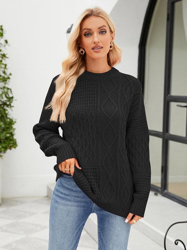 twist casual round neck sweater loose pullover sweater - 808Lush