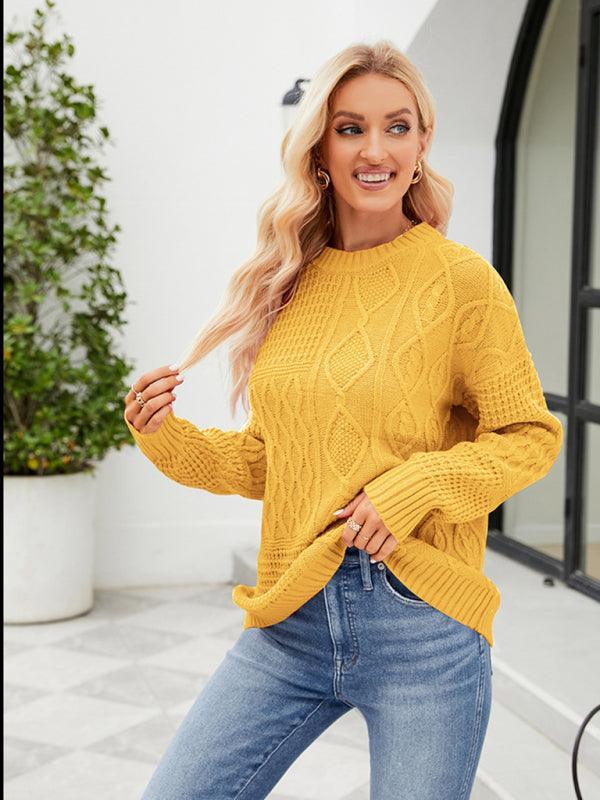 twist casual round neck sweater loose pullover sweater - 808Lush