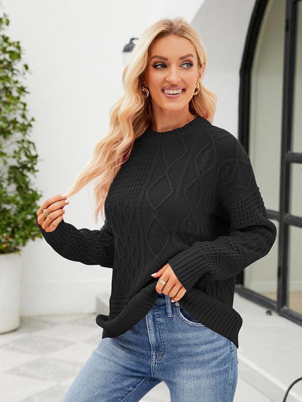 twist casual round neck sweater loose pullover sweater - 808Lush