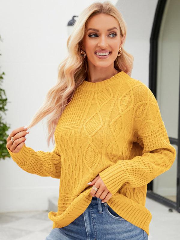 twist casual round neck sweater loose pullover sweater - 808Lush