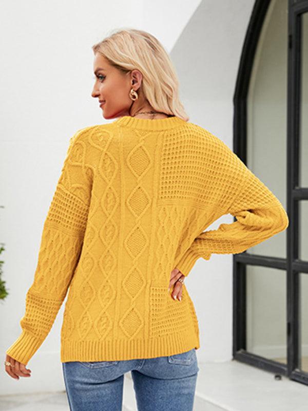 twist casual round neck sweater loose pullover sweater - 808Lush