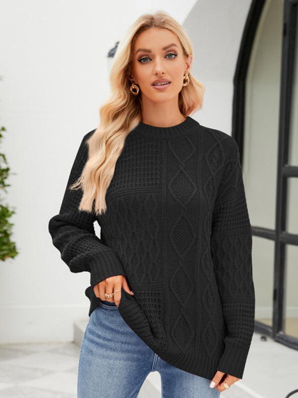 twist casual round neck sweater loose pullover sweater - 808Lush