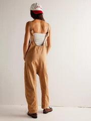 washed denim V-neck jumpsuit adjustable overalls - 808Lush