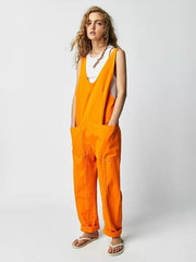 washed denim V-neck jumpsuit adjustable overalls - 808Lush