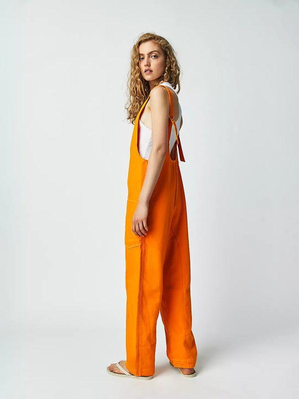 washed denim V-neck jumpsuit adjustable overalls - 808Lush