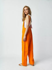 washed denim V-neck jumpsuit adjustable overalls - 808Lush