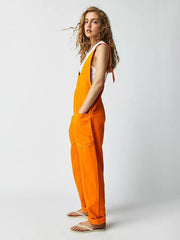 washed denim V-neck jumpsuit adjustable overalls - 808Lush