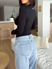 Y2K style casual solid color slim long-sleeved T-shirt top - 808Lush