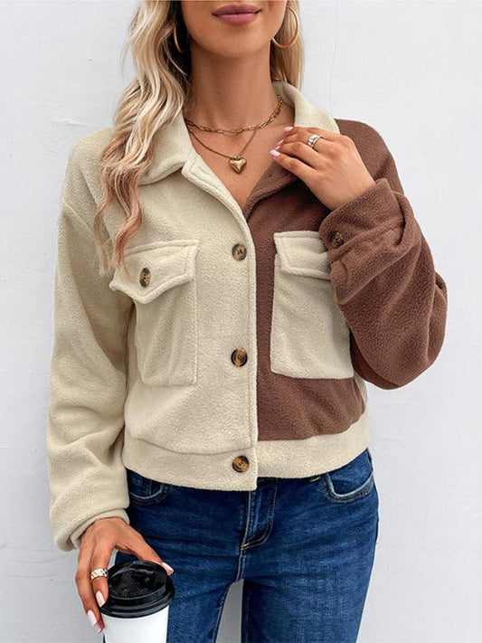 women's color block polar fleece jacket - 808Lush
