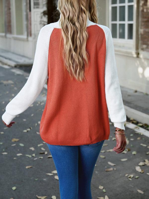 women's color contrast turtleneck solid color sweater - 808Lush