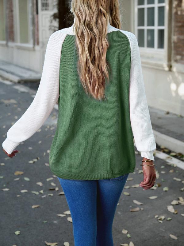 women's color contrast turtleneck solid color sweater - 808Lush