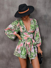 women's hollowed-out long-sleeved shorts V-neck jumpsuit - 808Lush