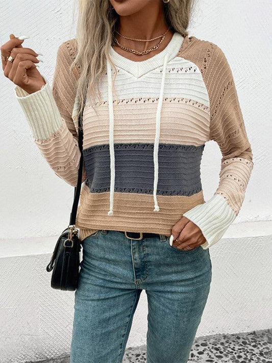 women's hooded color block pullover sweater - 808Lush