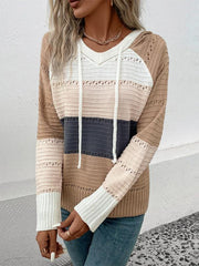 women's hooded color block pullover sweater - 808Lush