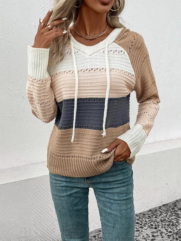 women's hooded color block pullover sweater - 808Lush