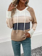 women's hooded color block pullover sweater - 808Lush