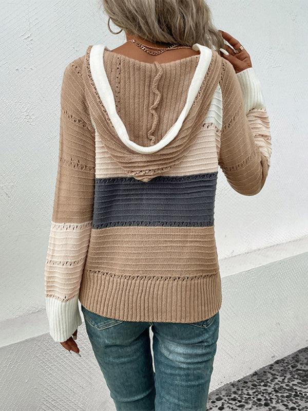 women's hooded color block pullover sweater - 808Lush