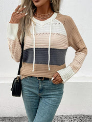 women's hooded color block pullover sweater - 808Lush