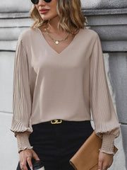 women's long sleeve solid color V-neck shirt - 808Lush
